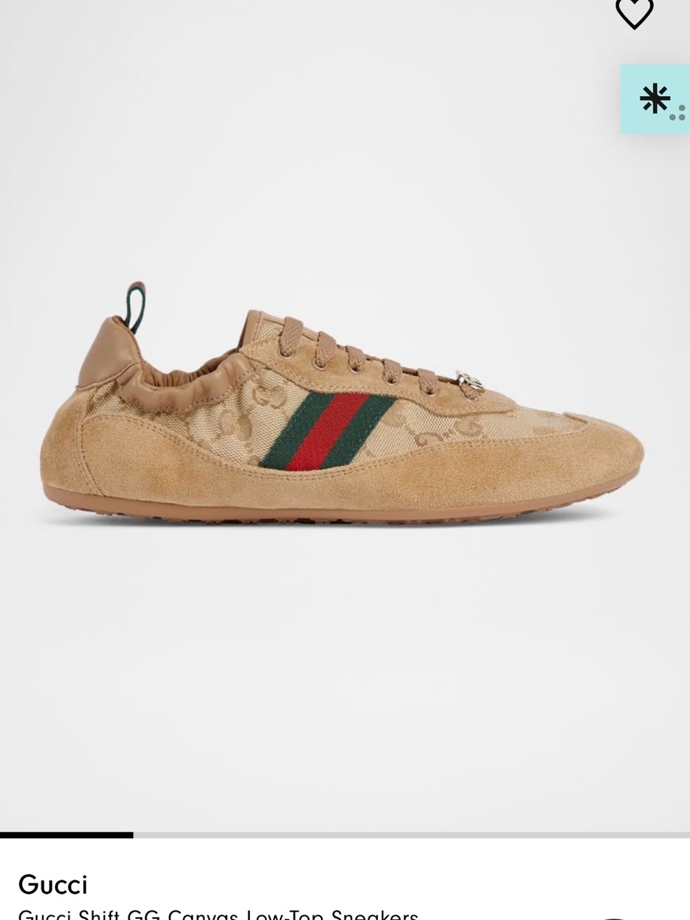 Gucci Shift Tan GG Canvas Low-Top Sneaker with Green-Red Web